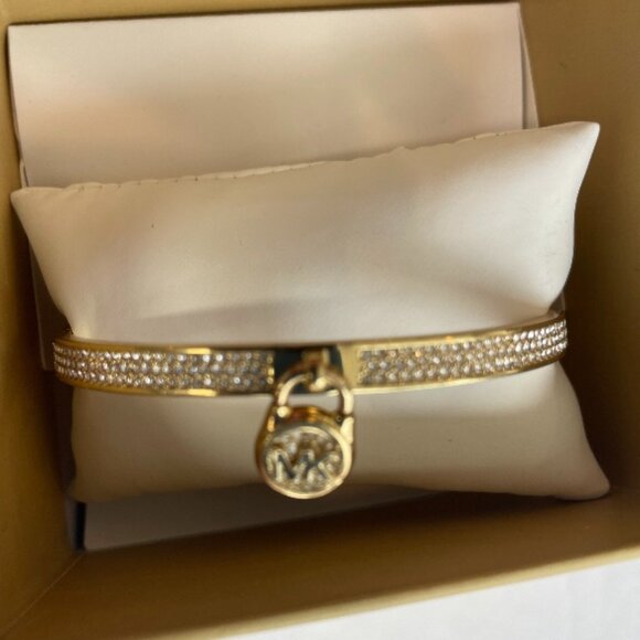 Michael Kors Pave Gold Dangle Lock HInged Bracelet in Box - Picture 5 of 6